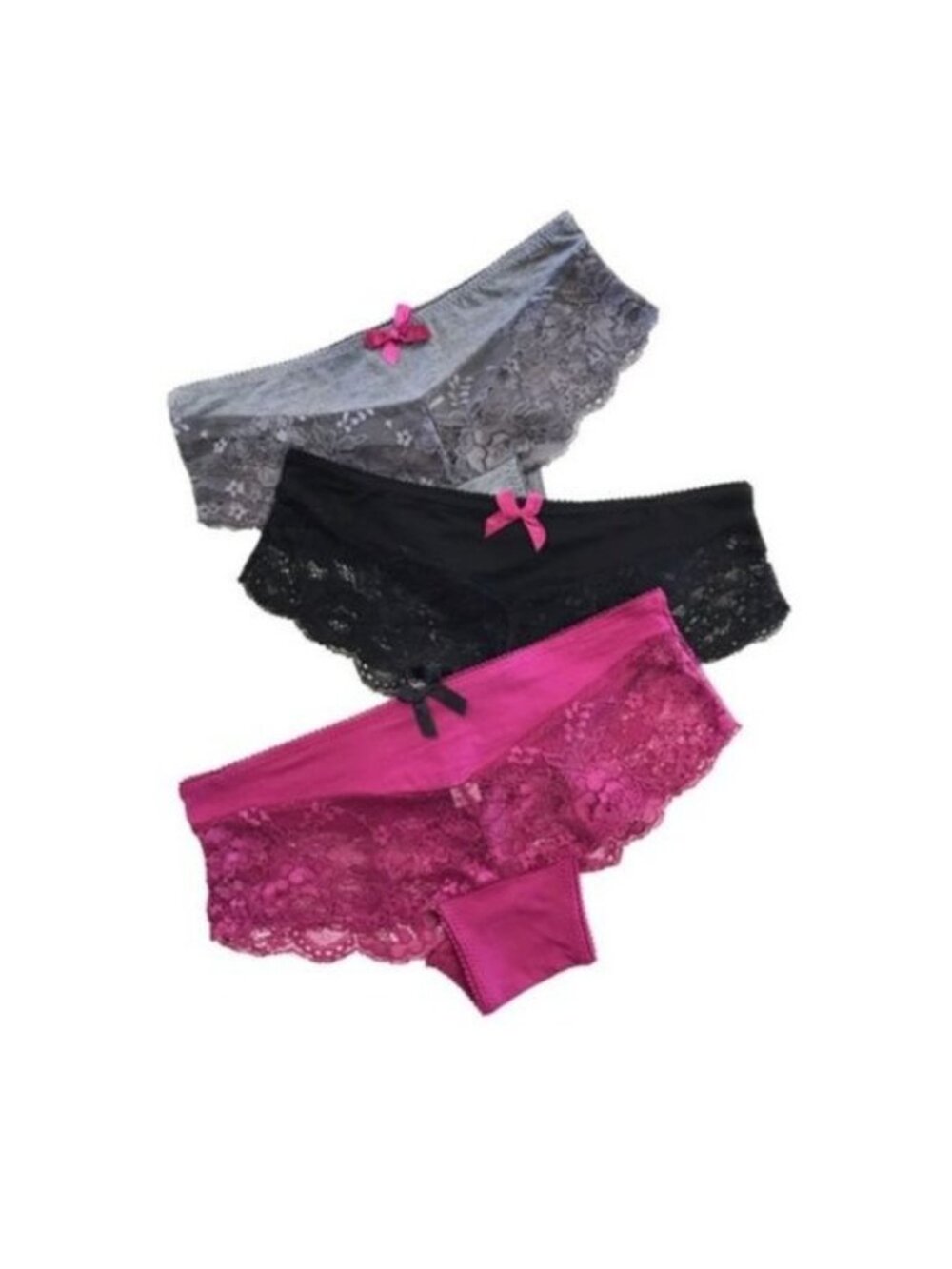 Bundle Of 3 Lace Detail Cheeky Panties Low Rise